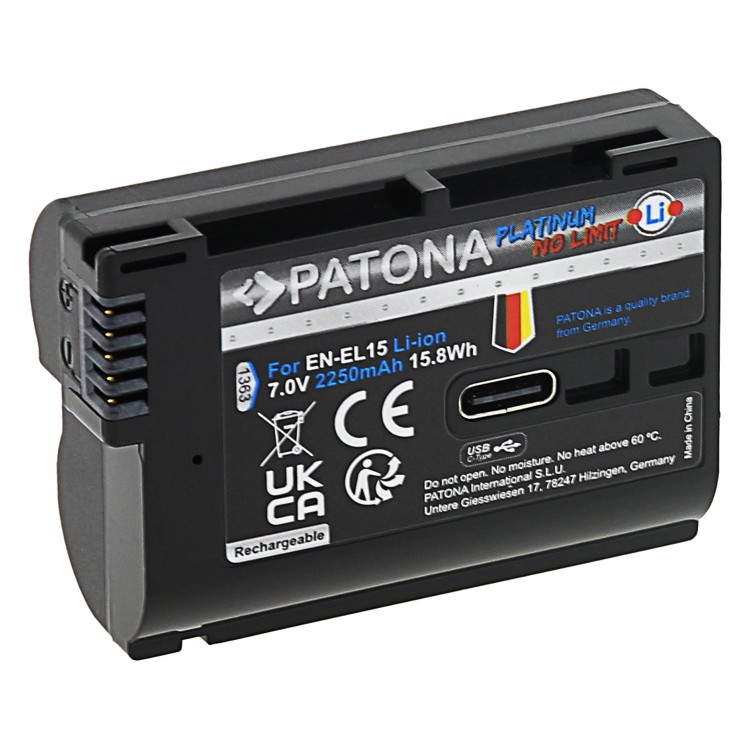 Acumulator Patona Platinum EN-EL15C, incarcare USB-C, 2600mAh, pentru Nikon D7100, D7200, D800, D810, D600, D610, Z6, Z6II, Z6III, Z7