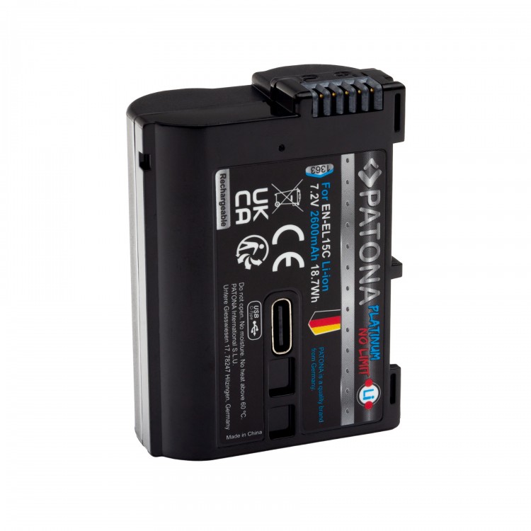 Acumulator Patona Platinum EN-EL15C, incarcare USB-C, 2600mAh, pentru Nikon D7100, D7200, D800, D810, D600, D610, Z6, Z6II, Z6III, Z7