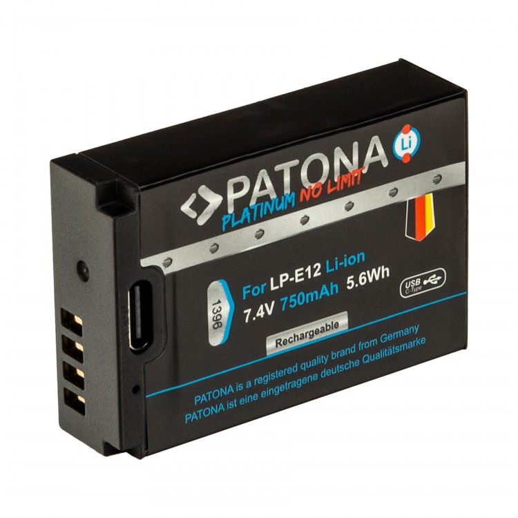 Acumulator Patona Platinum LP-E12, 750mAh, incarcare port USB-C, pentru Canon EOS 100D EOS-M50