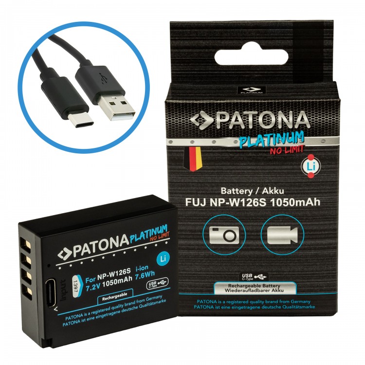 Acumulator Patona Platinum NP-W126S, 1050mAh, incarcare port USB-C, pentru FUJIFILM X-H1 FUJIFILM X-Pro3 FUJIFILM X-T100