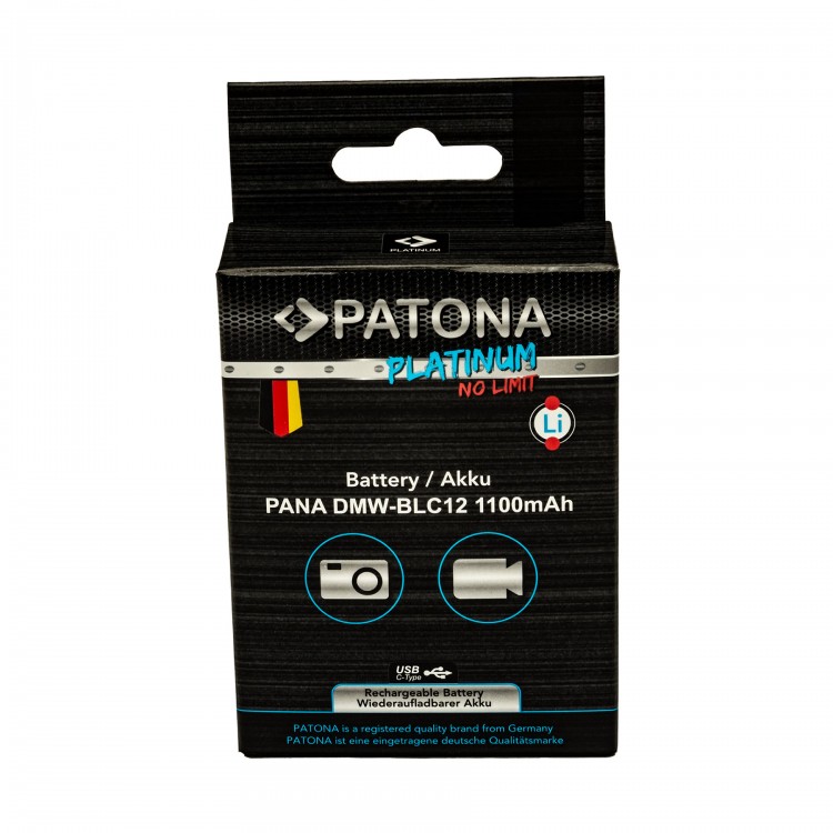 Acumulator Patona Platinum DMW-BLC12, 1100mAh, incarcare port USB-C, pentru Panasonic Panasonic FZ2000, FZ1000, FZ300, FZ200, GX8, G81, G70, G6, G5, GH2