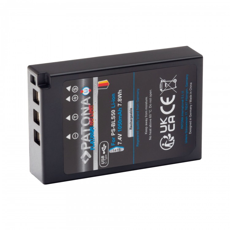 Acumulator Patona Platinum BLS-5, 1050mAh, incarcare USB-C, pentru Olympus E-P3 E-PL2 PEN E-PL3 E-PM1