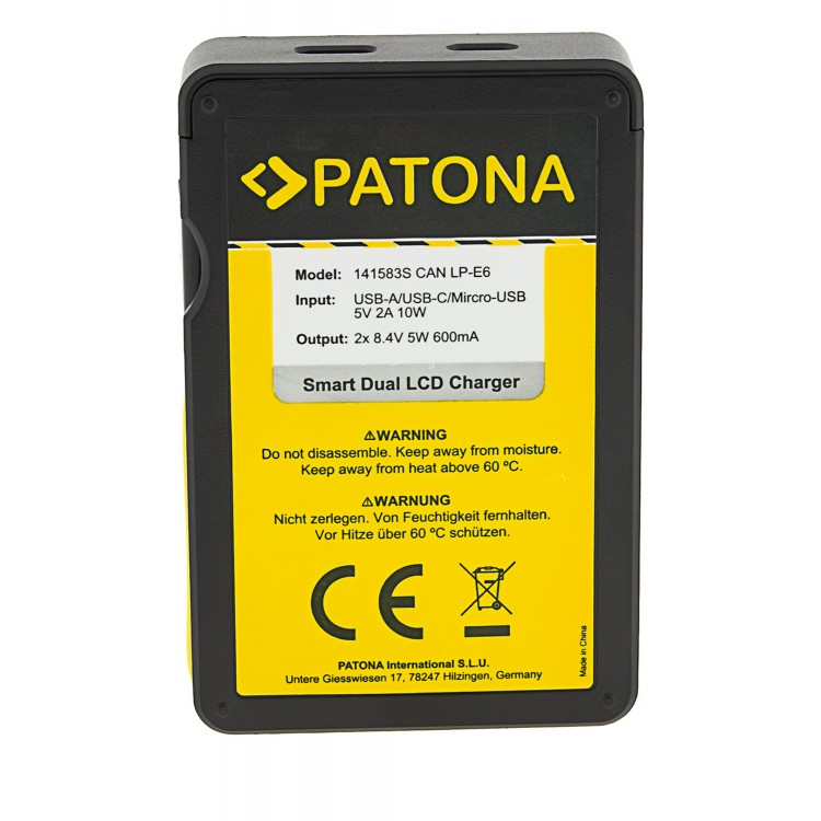 Incarcator smart DUAL USB LCD PATONA pentru 2 acumulatori Canon LP-E6