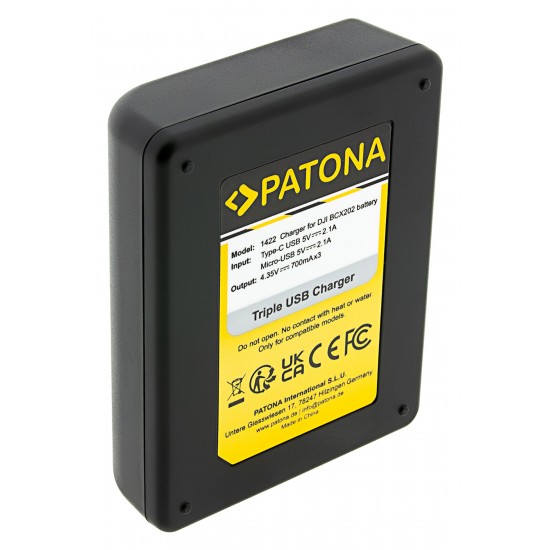 Incarcator triplu PATONA pentru acumulator DJI Osmo Action 3 4 SI 5 BCX202, Include cablu USB-C