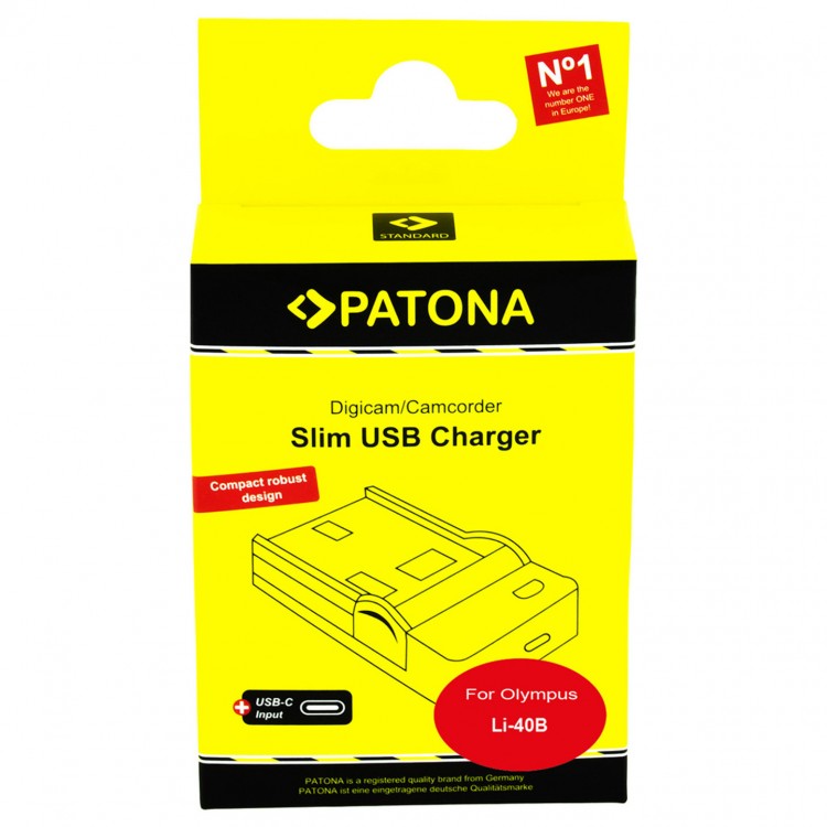 Incarcator USB-C Slim PATONA pentru Olympus LI-40B, LI-42B, Nikon EN-EL10