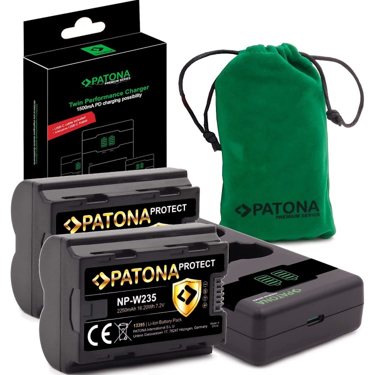 Pachet Incarcator Dual LCD PD Performance, 2x Acumulator Patona Protect NP-W235 cu senzor NTC si carcasa rezistenta la temperaturi extreme