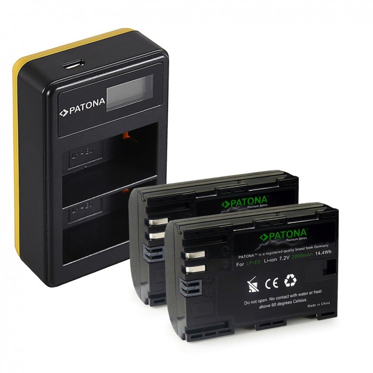 Pachet Incarcator Dual LCD USB si 2x Acumulator Patona Premium LP-E6 pentru Canon EOS 80D 70D