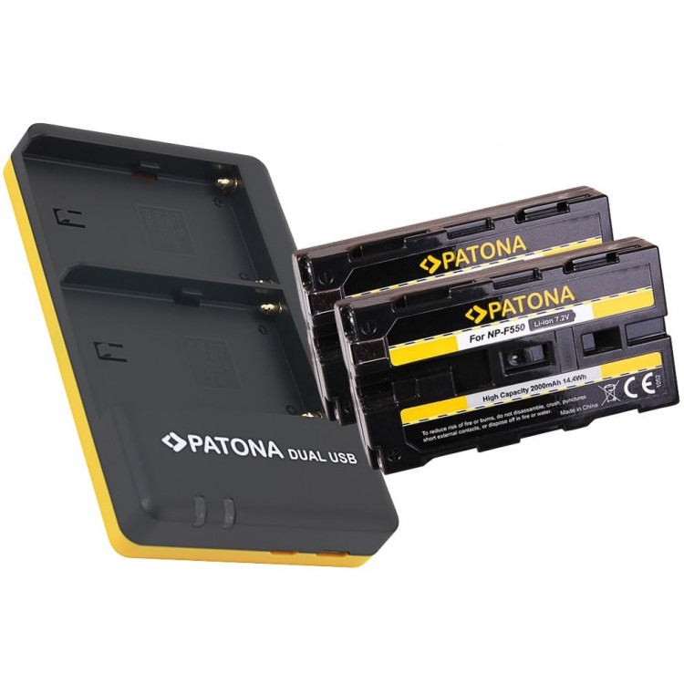 Pachet Incarcator Patona Dual USB, 2 x Acumulatori Patona pentru Sony NP-F550 si Microfibra Smardy