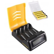 Pachet incarcator rapid pentru acumulatori AA/AAA cu display si 4 acumulatori Patona AA 2450 mAh