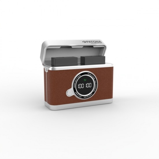 Carcasa de încărcare dublă Patona Platinum Retro, USB-C, gri/maro, pentru Fuji NP-W126