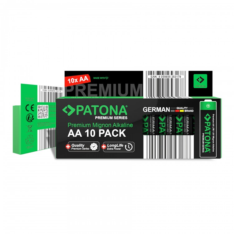 Baterii alcaline Patona Premium, AA Mignon LR06, set 10 bucati