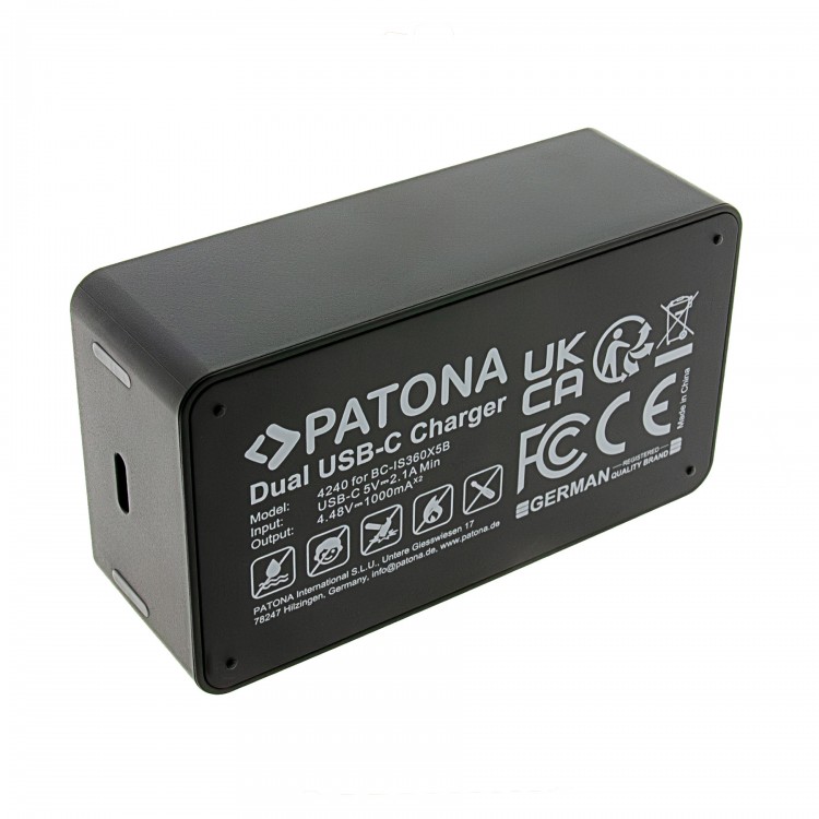 Incarcator Dual Patona pentru Insta360 X5 CINSBAHA, include Cablu USB-C
