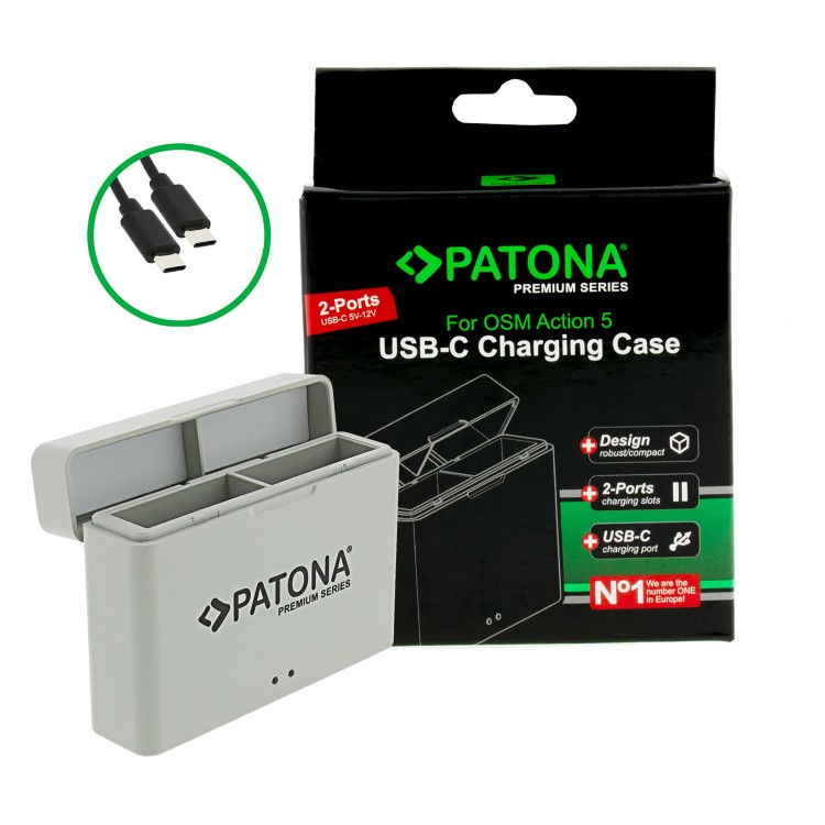 Incarcator PATONA Premium Dual Charger pentru acumulator DJI Osmo Action 3 4 si 5 BCX202, Include cablu USB-C