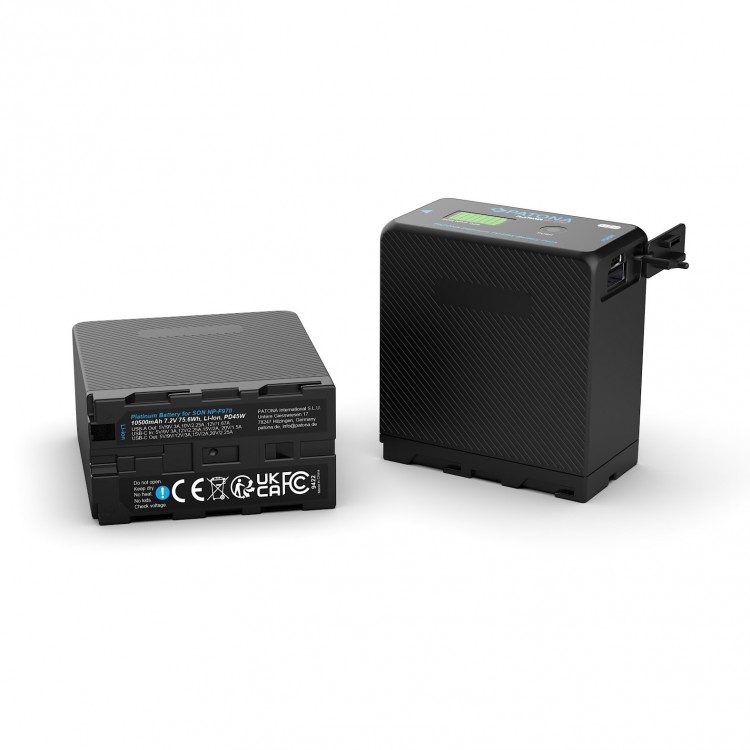 Acumulator PATONA Platinum NP-F970, 10500mAh, PD 45W, Functie Power Bank, include carcasa depozitare/transport, cablu USB-C, Compatibil Camere Video/Lapi LED studio