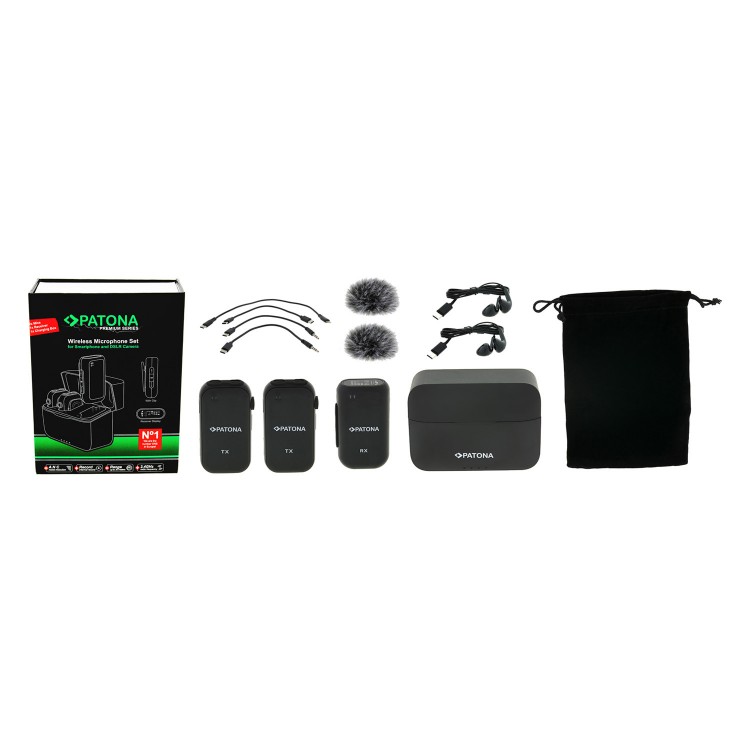 Set 2 microfoane lavaliera wireless, 2.4 GHz, ANC, Patona Premium pentrun smartphone si camere DSLR