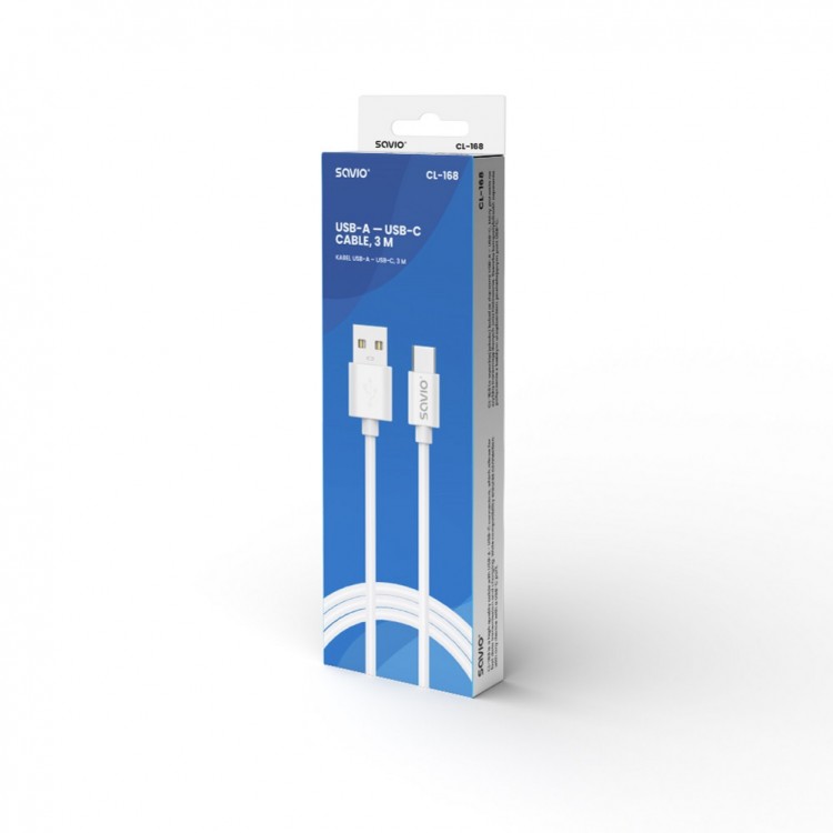 Cablu Date si Incarcare Savio CL-168, USB-A la Type C, 2A Fast Charge, 3m