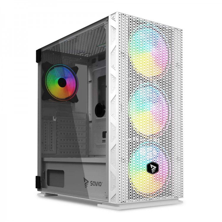 Carcasa Gaming, SAVIO Raptor X1, Mesh / Tempered Glass, ARGB, Mid-Tower, fara sursa, ATX, Alb
