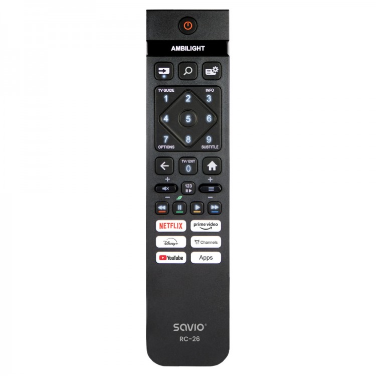 Telecomandă universală Savio RC-26, ergonomică, compatibilă cu televizoare Philips, nu necesită programare