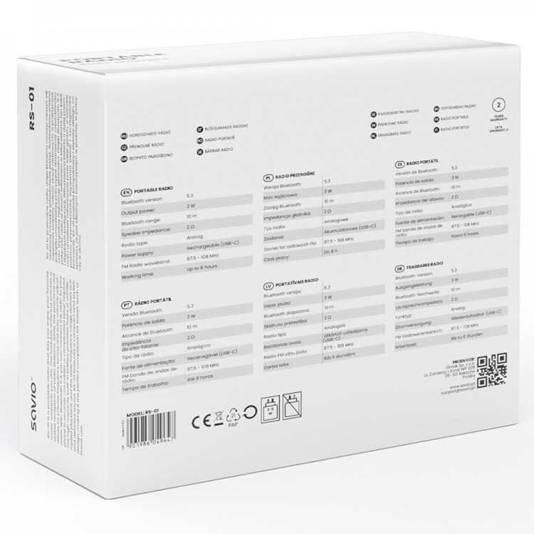 Radio portabil stil Retro Savio RS-01, Baterie incorporata cu incarcare USB-C, Bluetooth 5.3