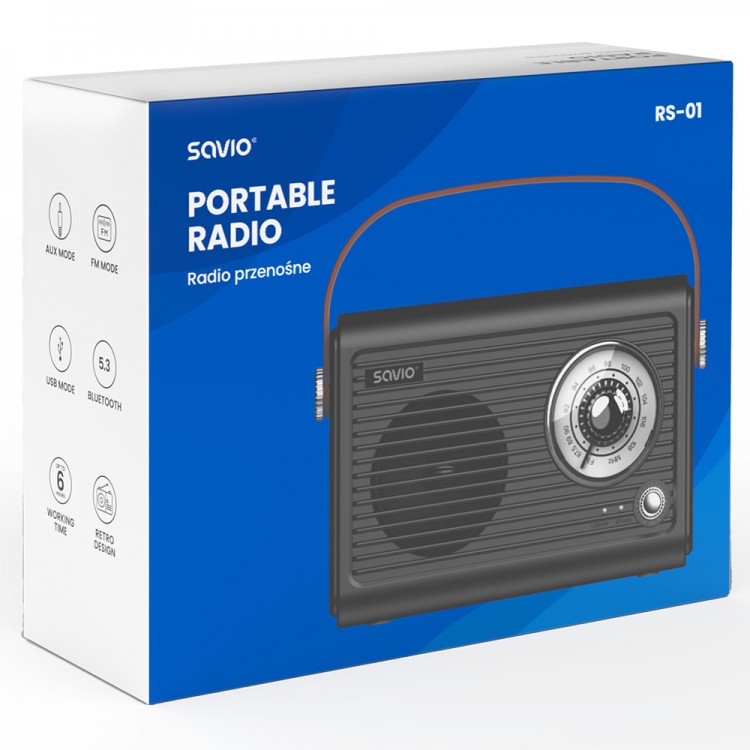 Radio portabil stil Retro Savio RS-01, Baterie incorporata cu incarcare USB-C, Bluetooth 5.3
