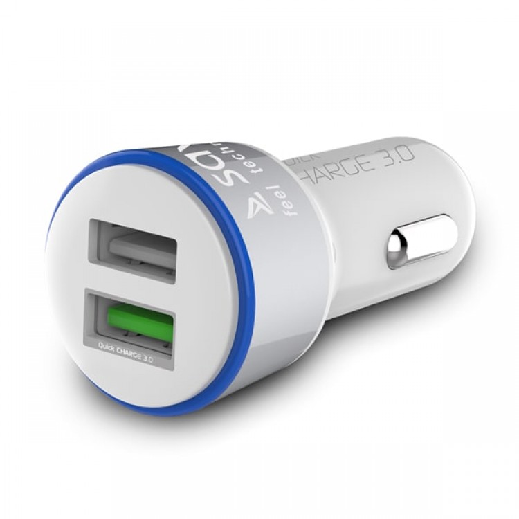 Incarcator Auto Savio SA-06, Quick Charge 3.0, Alb