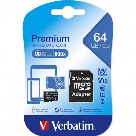 Card de memorie premium microSDXC de 64 GB cu adaptor, UHS-I V10 U1 Clasa 10