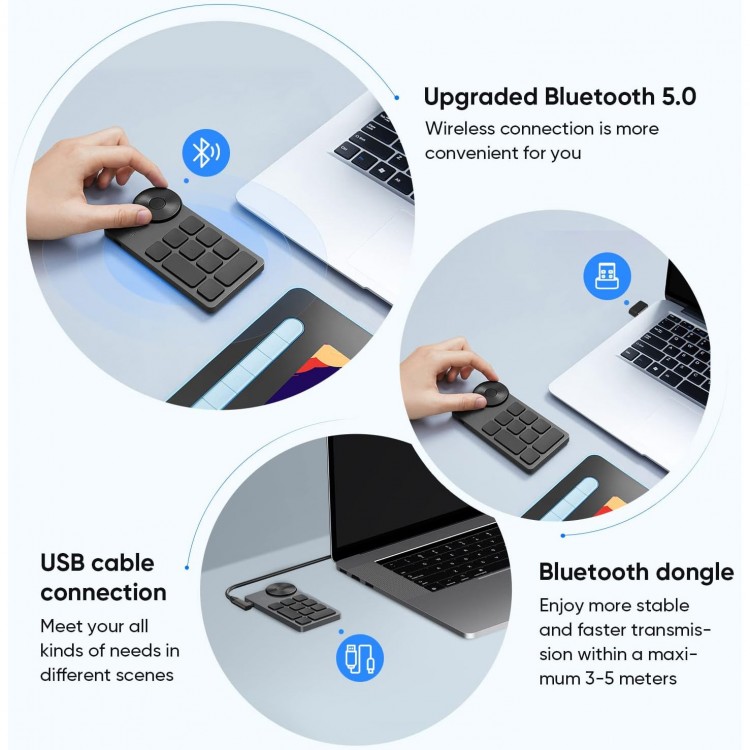 Tastatura XP-Pen Mini Keydial ACK05, Tastatura wireless cu comenzi rapide Bluetooth ID produs: 2128