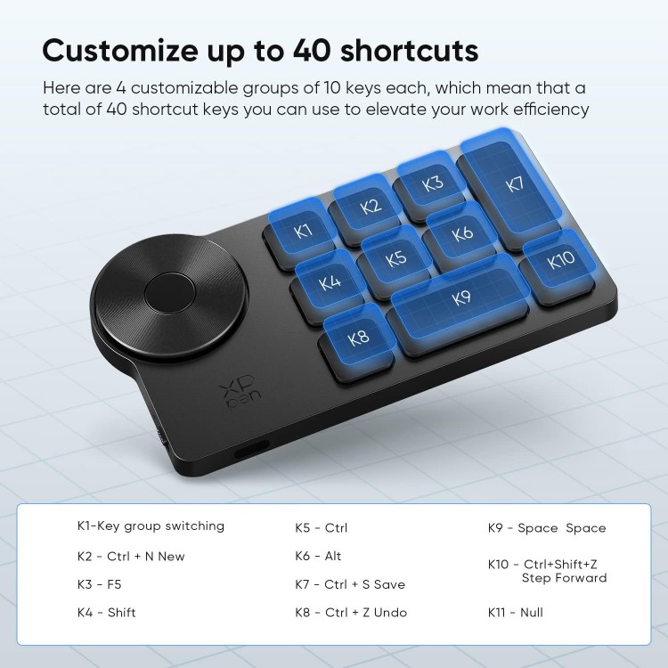 Tastatura XP-Pen Mini Keydial ACK05, Tastatura wireless cu comenzi rapide Bluetooth ID produs: 2128