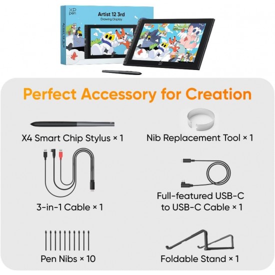 Tableta grafica XP-PEN Artist 12 GEN 3, 11.9" Full HD, 16384 niveluri presiune, IPS, 16:9, 5080 LPI, X4 Smart Chip Stylus, Roata Dial + 8 butoane rapide, Negru