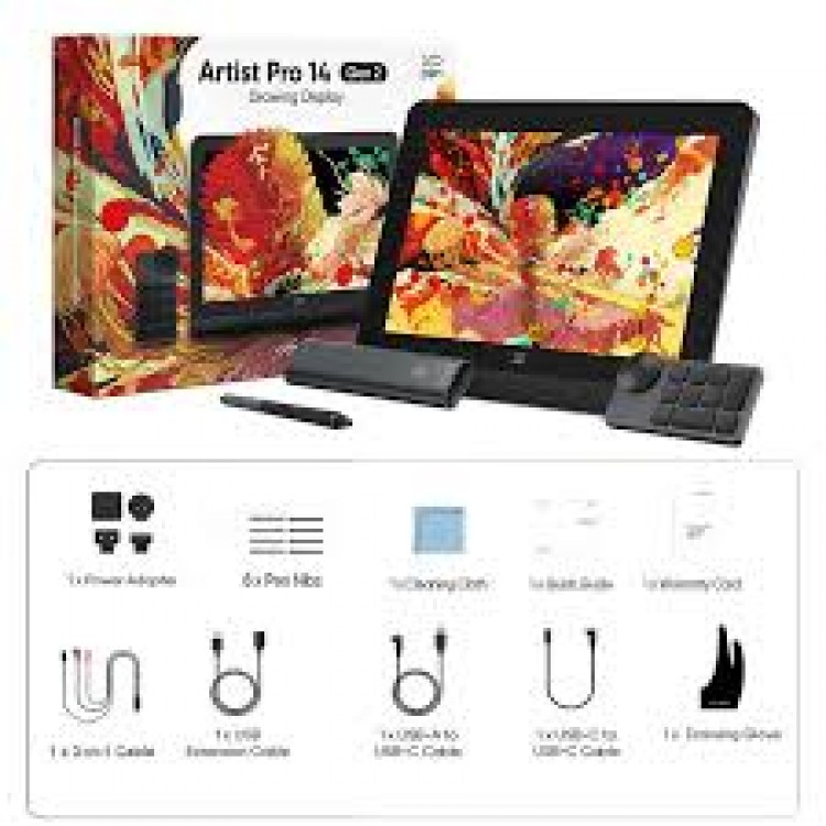 Tableta grafica XP-PEN Artist 14 Pro Gen 2, 16K X3 Pro Smart Chip Pen, 99.8% sRGB, IPS, 16:9, 1920 x 1200, 5080 LPI, PS 16384, 200 RPS, Negru