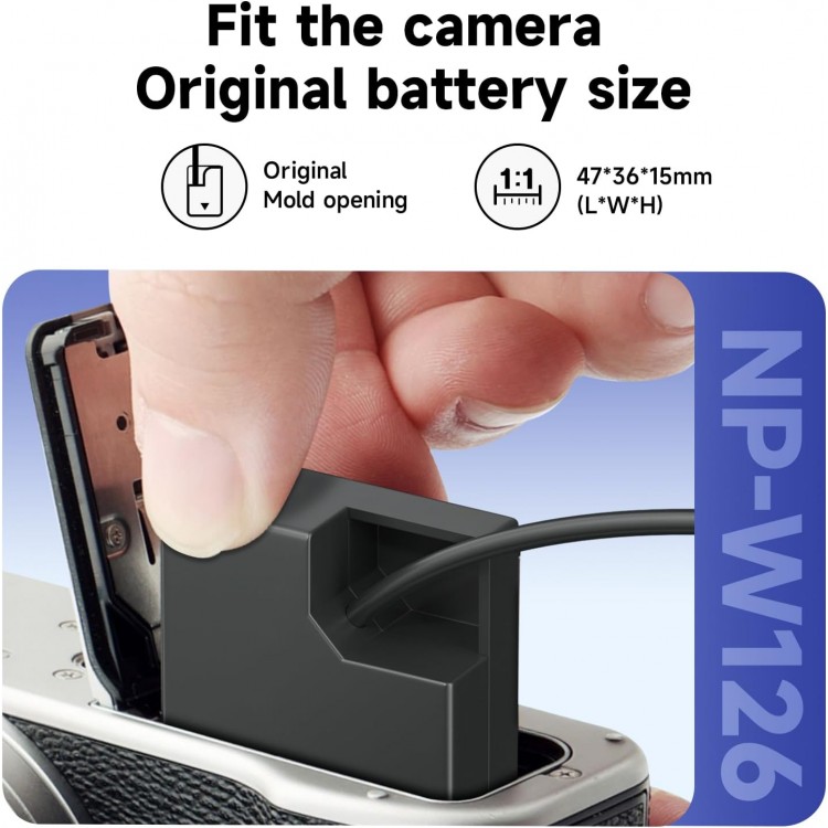 Alimentator OEM NP-W126 NP-W126S pentru FUJIFLIM X100VI X-T30 II X-S10 X-T200 X100F X100V X-A5 X-E4 X-Pro3 X-T3 X-T20 X-T30 II