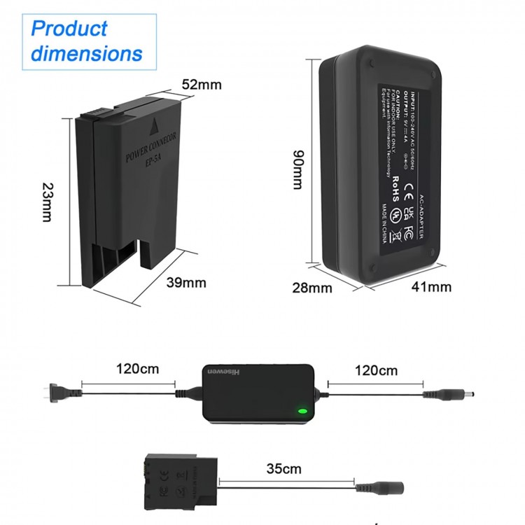 Alimentator EP-5A EP5A tip EN-EL14A pentru Nikon D3100 D3200 D3300 D3400 D3500 D5100 D5200 D5300 D5500 D5600
