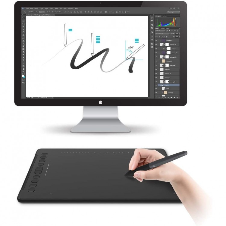 Tableta grafica profesionala Huion H1161, 11x6.8" compatibila Windows, MacOS si Android, 10+16 taste programabile, Touch Bar, 266 PPS, 8192 niveluri presiune, PW100 Pen fara baterie, TILT &plusmn;60&deg;, include 8 varfuri rezerva