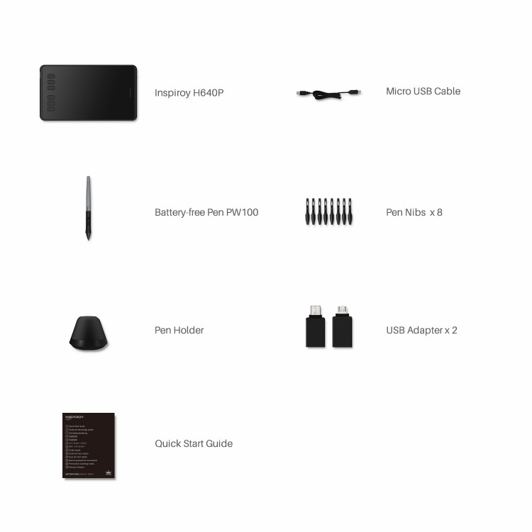 Tableta grafica, HUION, H640P Slim Compact 8192/5080 Negru