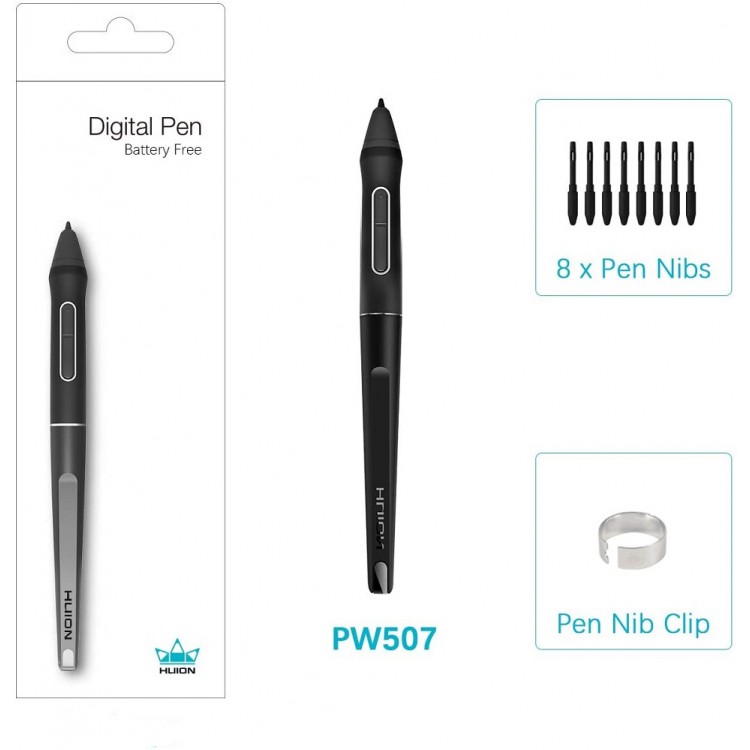 Stilou digital Huion PW507, compatibil cu Kamvas Pro 12 / Pro 13 / Pro 16 / Kamvas 16 / Pro 20 (2019) / GT-191 V2