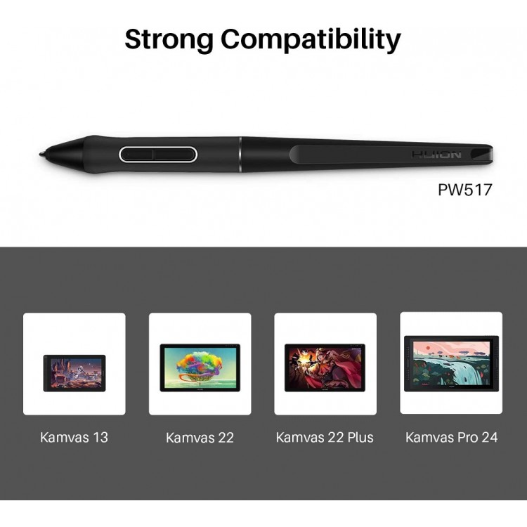 Stilou digital Huion PW517, compatibil cu Kamvas 13, Kamvas Pro 24, Kamvas 22, Kamvas 22 Plus, Kamvas 12, Kamvas 16 (2021), Kamvas Pro 16 (4k), Kamvas Pro 16 Plus (4k)