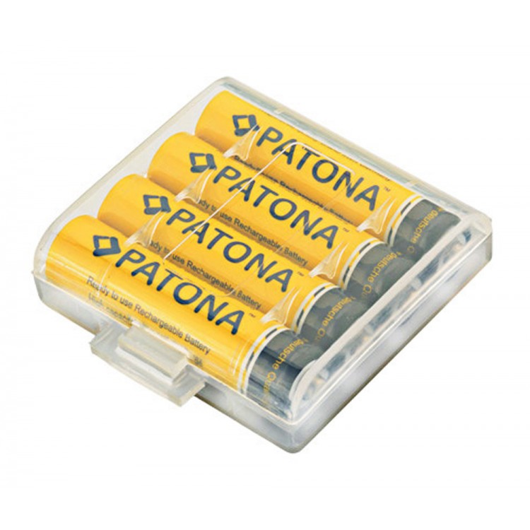 Set 4 bucati, acumulatori AAA Patona, 900 mAh, reincarcabili, descarcare lenta, gata de utilizare, include cutie depozitare