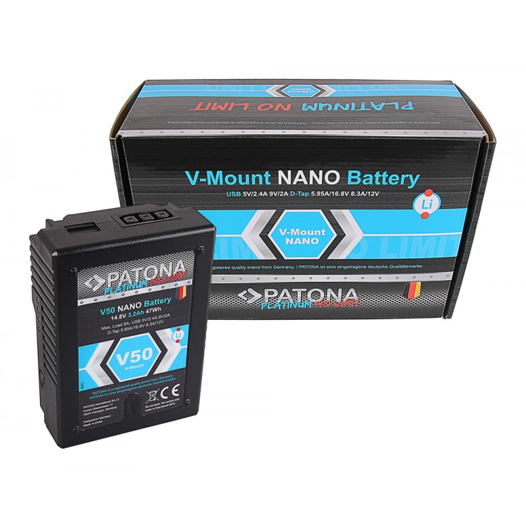 Acumulator Patona Platinum NANO V50 V-Mount 47Wh pentru Sony DSR 600P 650P 652P HDW 800P PDW 850 BP-150w RED ARRI