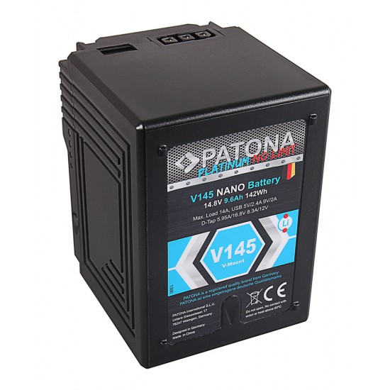 Acumulator Patona Platinum NANO V145 V-Mount 142Wh pentru Sony DSR 600P 650P 652P HDW 800P PDW 850 BP-150w RED ARRI