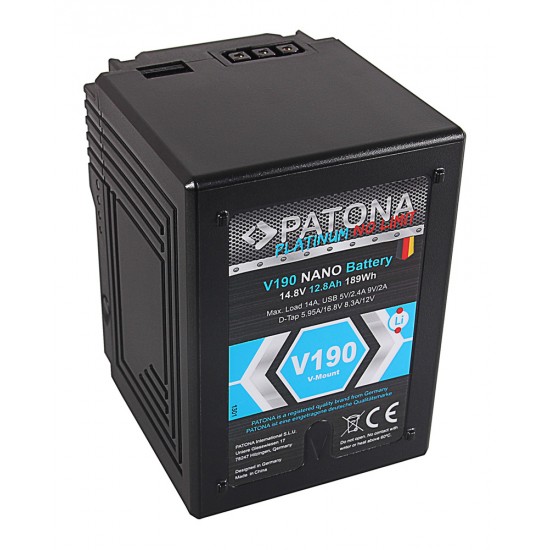 Acumulator Patona Platinum NANO V190 V-Mount 189Wh pentru Sony DSR 600P 650P 652P HDW 800P PDW 850 BP-150w RED ARRI