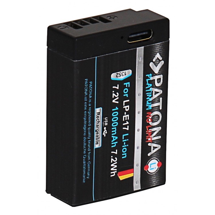 Acumulator Patona Platinum LP-E17, port USB-C , 1000mAh, pentru Canon EOS RP 77D 200D 750D 760D 8000D