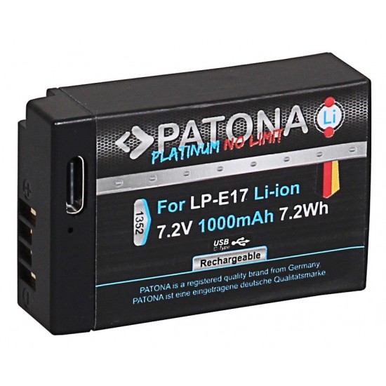 Acumulator Patona Platinum LP-E17, port USB-C , 1000mAh, pentru Canon EOS RP 77D 200D 750D 760D 8000D