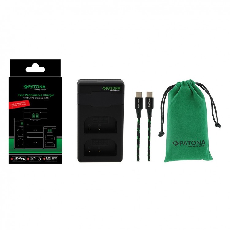 Incarcator rapid PATONA Premium Twin Performance PD pentru Panasonic DMW-BLF19, DMW-BLK22, include cablu USB-C