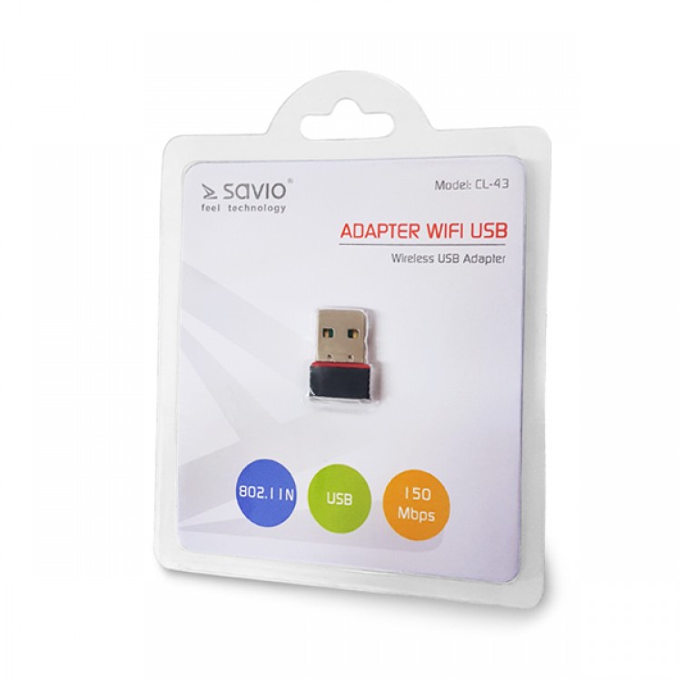 Adaptor wireless WI-Fi Savio CL-43, cip Realtek RTL8188CU, USB
