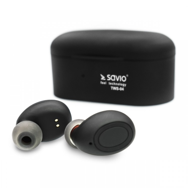 Casti Audio In-Ear, Savio TWS-04, True Wireless, Stereo Sound, Bluetooth 5.0, Power Bank, Black