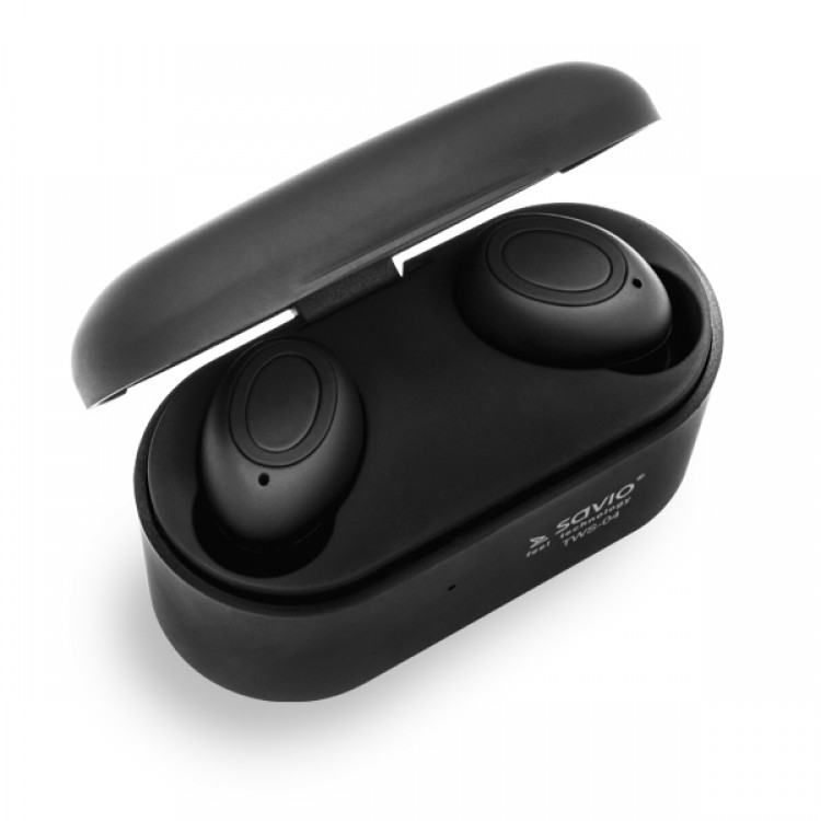 Casti Audio In-Ear, Savio TWS-04, True Wireless, Stereo Sound, Bluetooth 5.0, Power Bank, Black