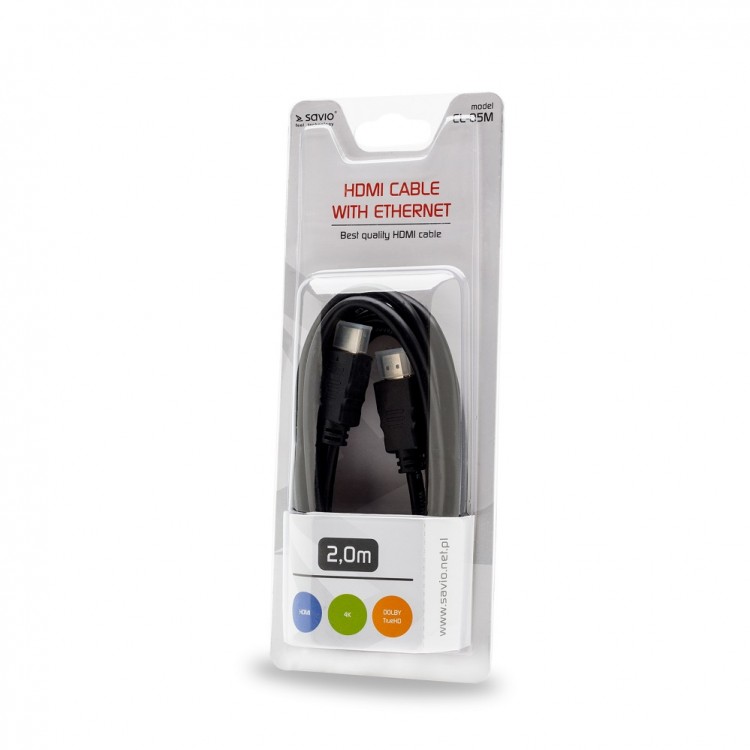 Cablu HDMI V1.4 High Speed Savio CL-05M, 2m, ethernet / 3D, FULLHD 1080p 144Hz si, 4K 30Hz, Dolby TrueHD, DTS-HD Master Audio