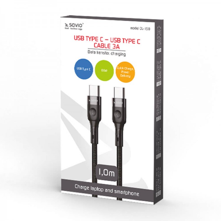 Cablu de incarcare si transfer date USB-C Savio CL-150, 3A Fast Charge, 1m