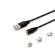 Cablu de date si incarcare rapida magnetic 3 in 1, USB Type-C, Micro USB, tip Lightning, transfer date pana la 480 Mbps, incarcare rapida  3A, Negru, 2m