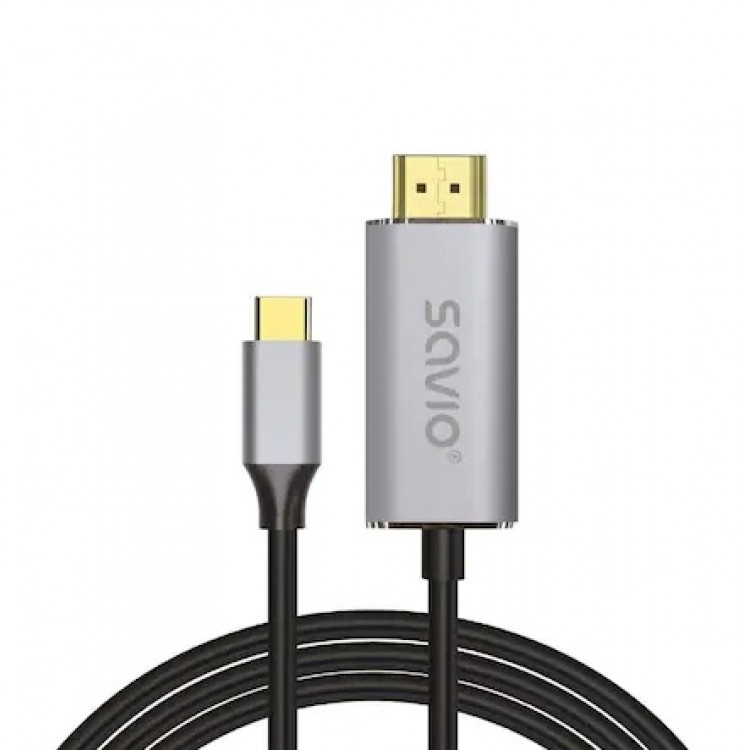 Cablu adaptor Savio CL-171, USB-C la HDMI, 2 m, Negru / Gri